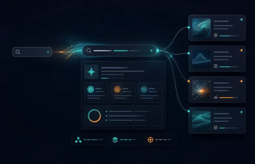 Pergunta detalhada conecta resposta com inteligência artificial a diferentes fontes confiáveis durante uma pesquisa digital