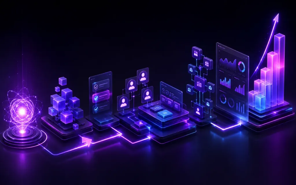 Jornada de marketplace conectando MVP, validação, operação e escalabilidade