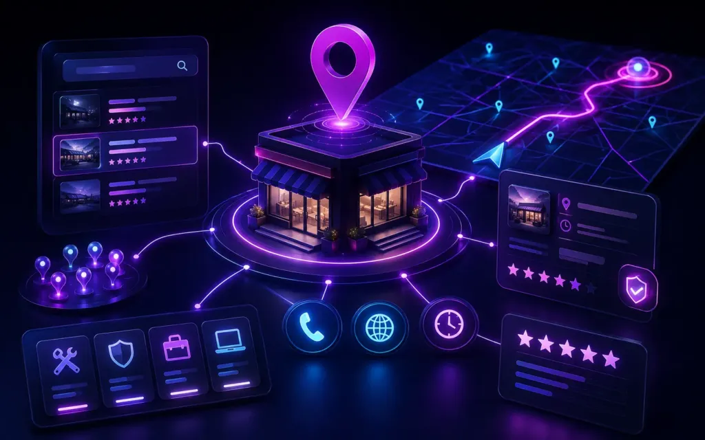 Perfil da Empresa no Google conectado ao Maps, pesquisas locais e contatos