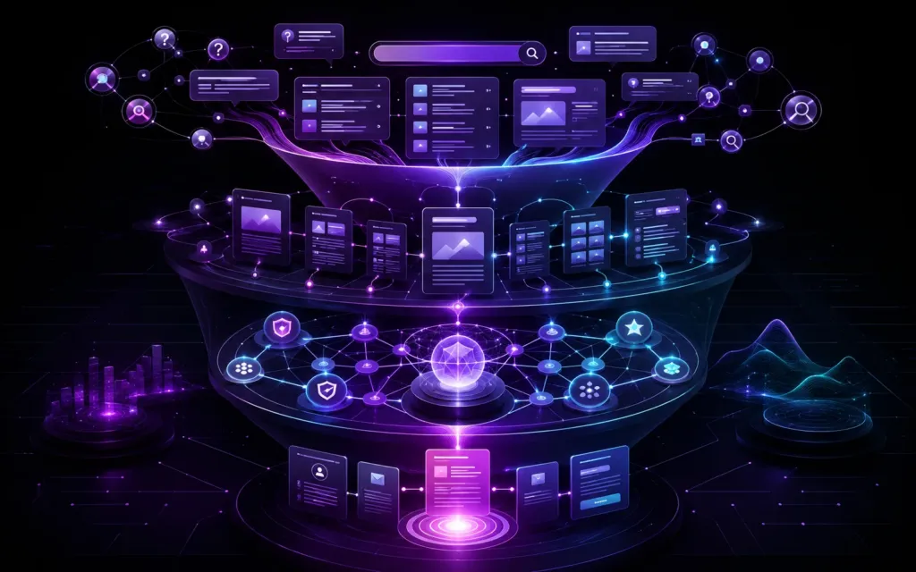 Funil de Tráfego Orgânico conectando conteúdo, busca, autoridade e oportunidades comerciais
